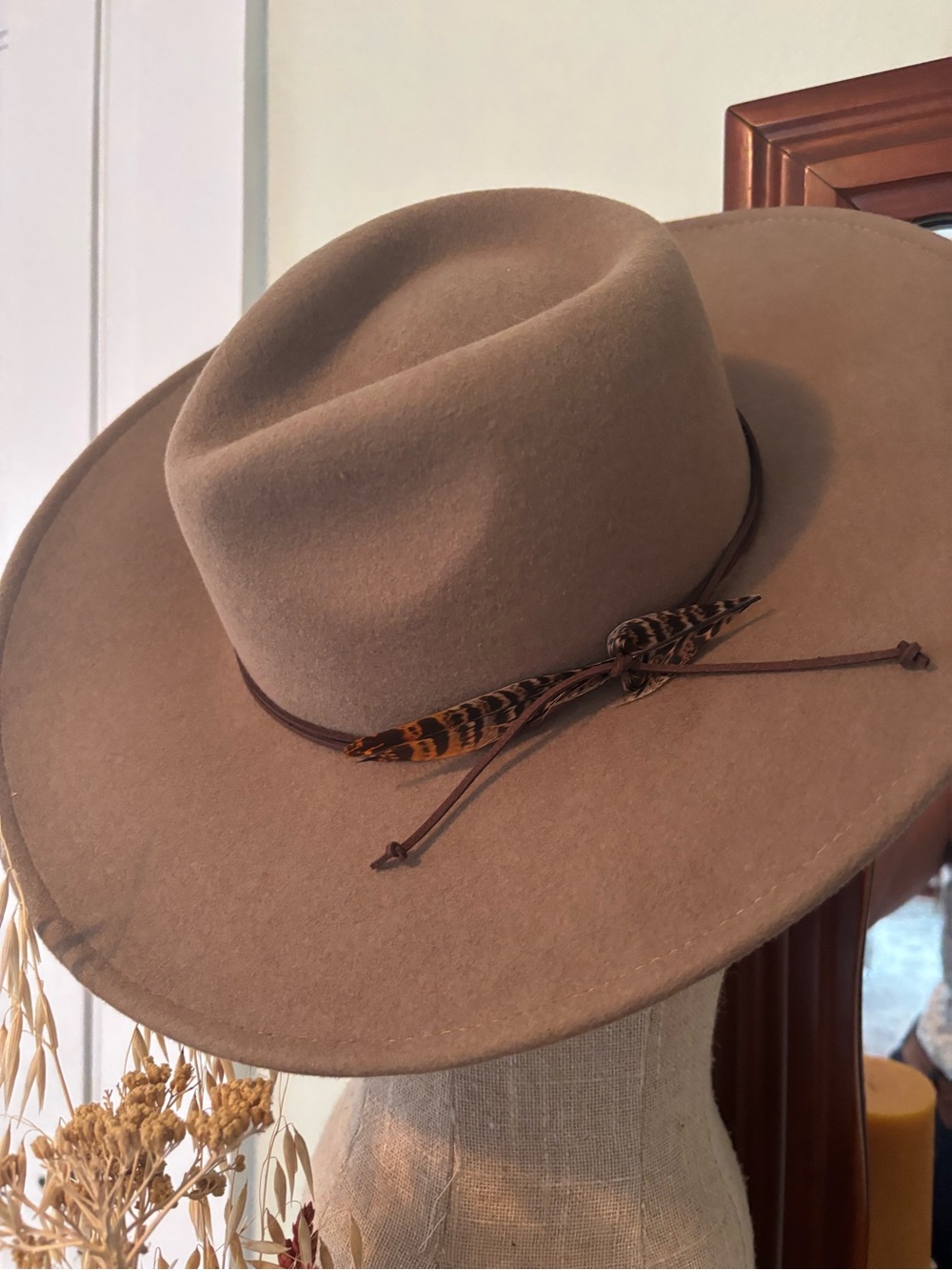 Overland Brown Felt Hat with Feather Trim